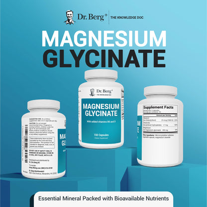 Dr. Berg's Magnesium Glycinate 400mg - Fully Chelated Veg Capsules for Stress