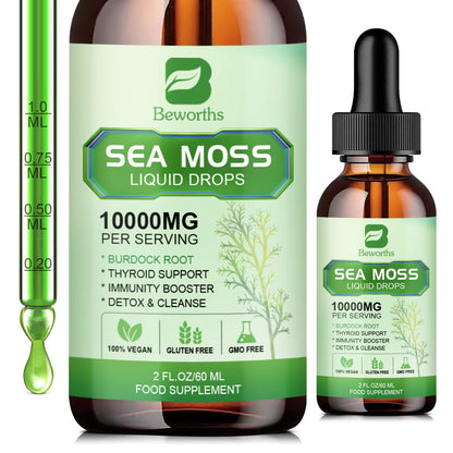 B BEWORTHS Sea Moss Liquid Drops - Organic Irish Sea Moss Gel with Burdock Root 