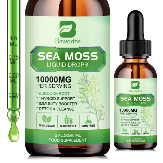 B BEWORTHS Sea Moss Liquid Drops - Organic Irish Sea Moss Gel with Burdock Root 