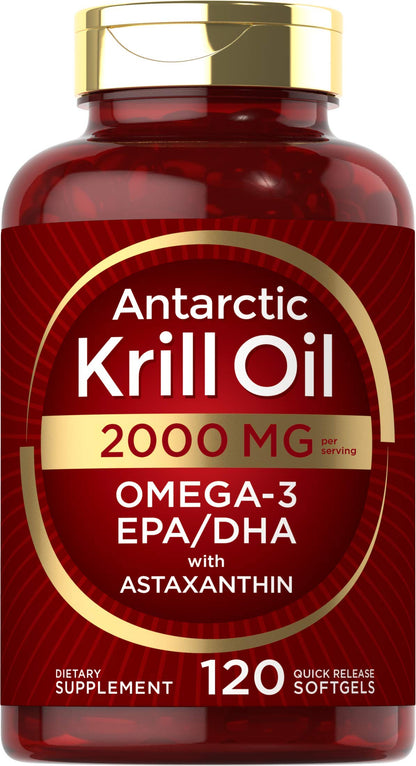 Carlyle Antarctic Krill Oil 2000 mg 120 Softgels | Omega-3 EPA, DHA, with Astaxanthin 