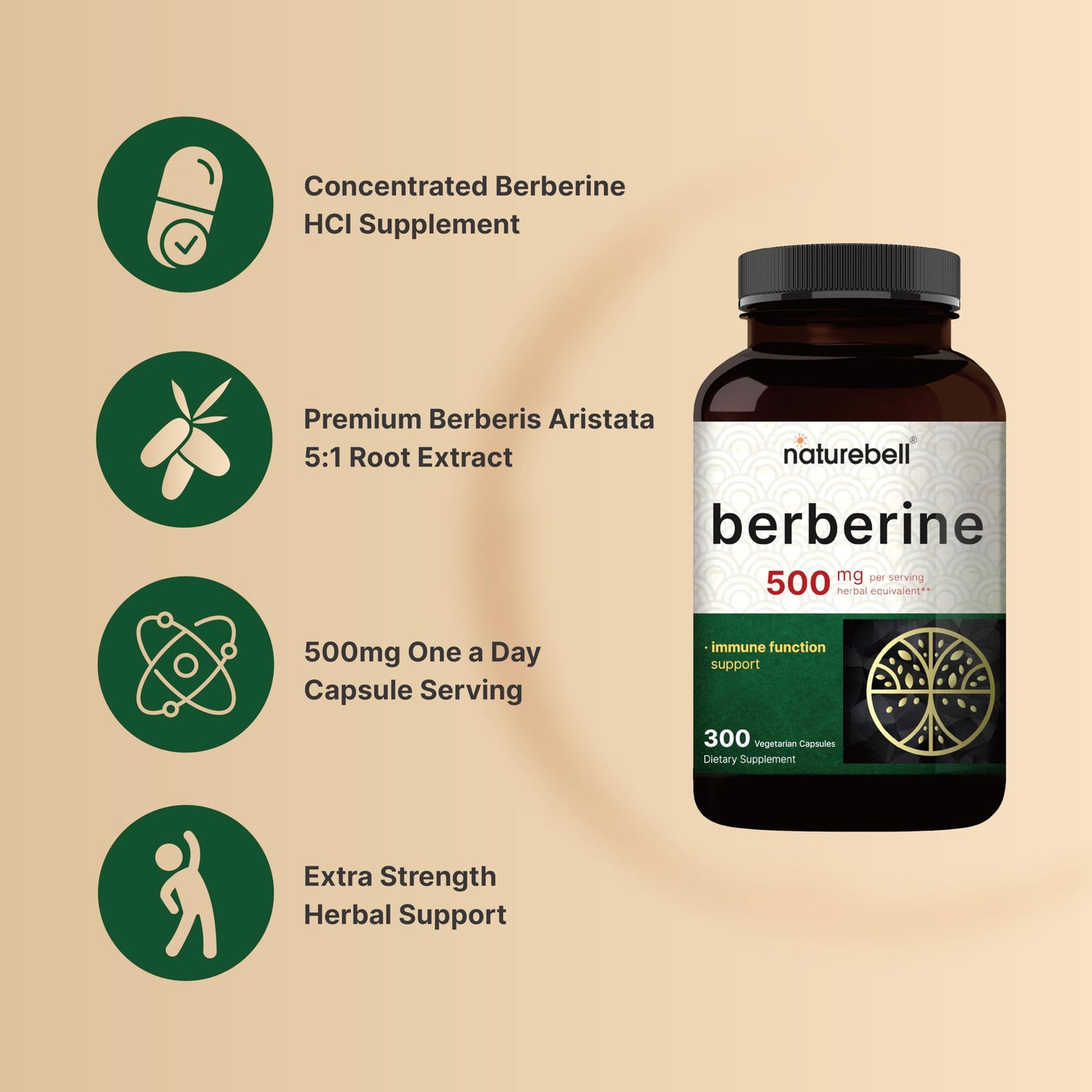 Berberine Supplement 500mg | 300 Veggie Capsules, 97% Pure Berberine HCL – 5:1 Root