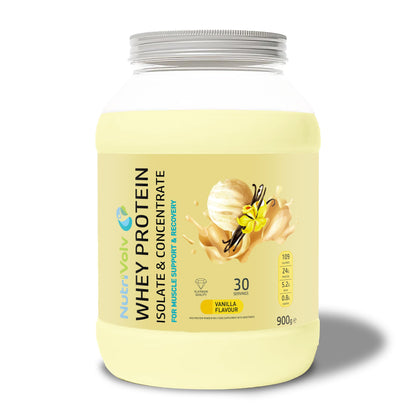 NutriVolv Whey Protein Isolate & Concentrate Powder | Vanilla Flavour 900g | 30 Servings