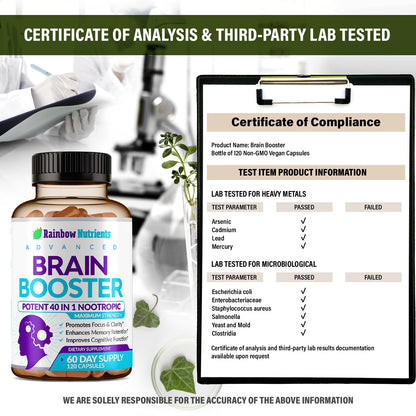 40-in-1 Brain Booster Supplements for Memory, Focus, Clarity, Energy, Performance