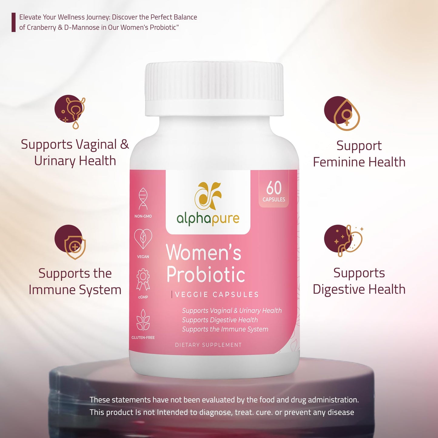 Alphapure Women's Probiotics 60 Veggie Capsules with Prebiotics - 50 Billion CFUs