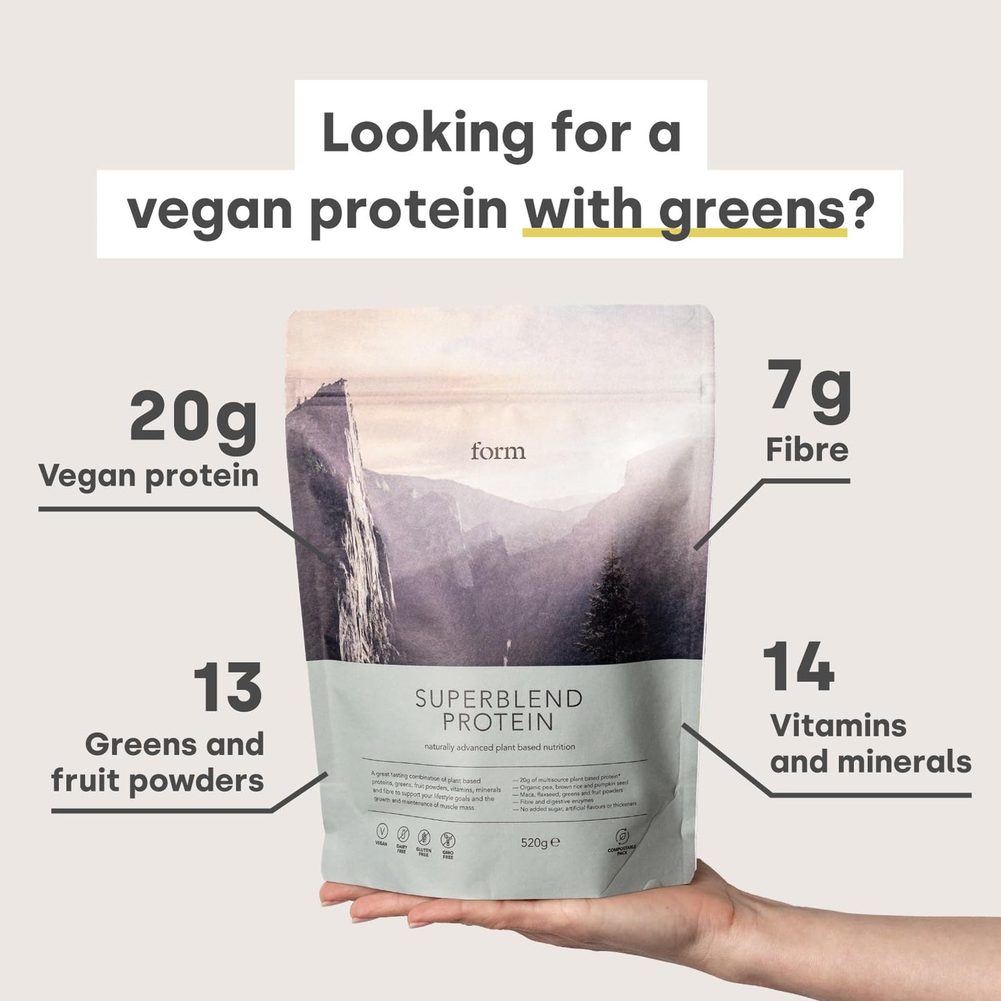 Form Superblend Protein - Vegan Protein Powder with Superfoods, Vitamins and Minerals