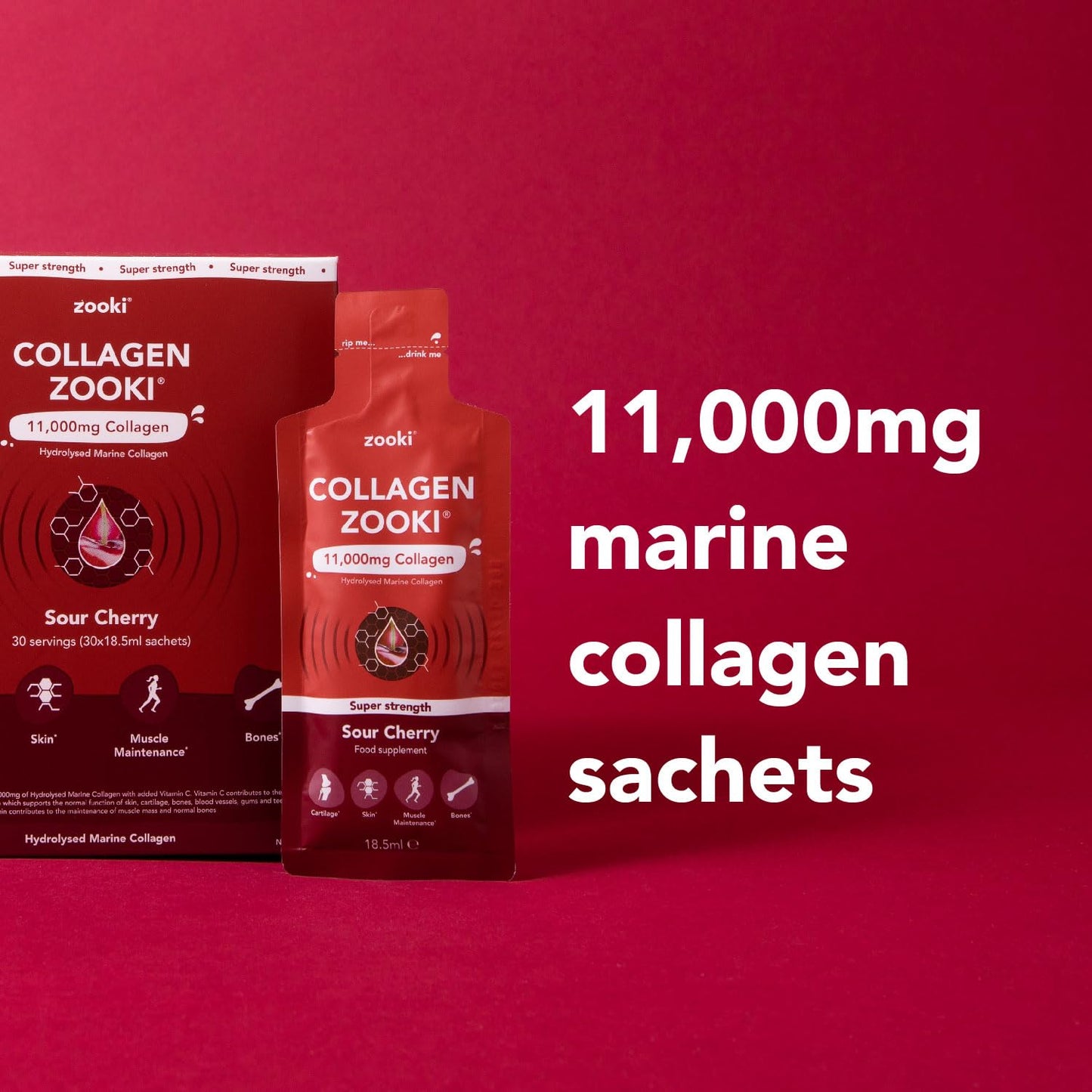 Zooki 11,000mg Super Strength Marine Collagen Liquid Sachets | Hydrolysed Marine Collagen Peptides