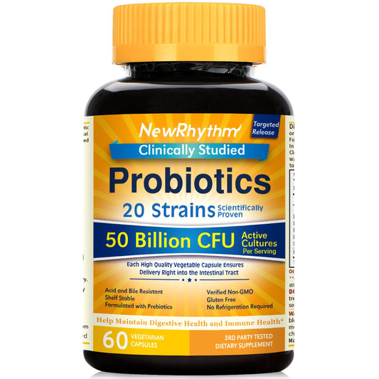 NewRhythm Probiotics 50 Billion CFU 20 Strains, 60 Veggie Capsules, Targeted Release