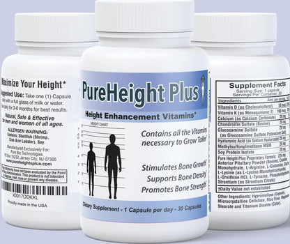 Height Growth Vitamins Grow Taller - Increase Bone Strength Bone Density Bone Growth