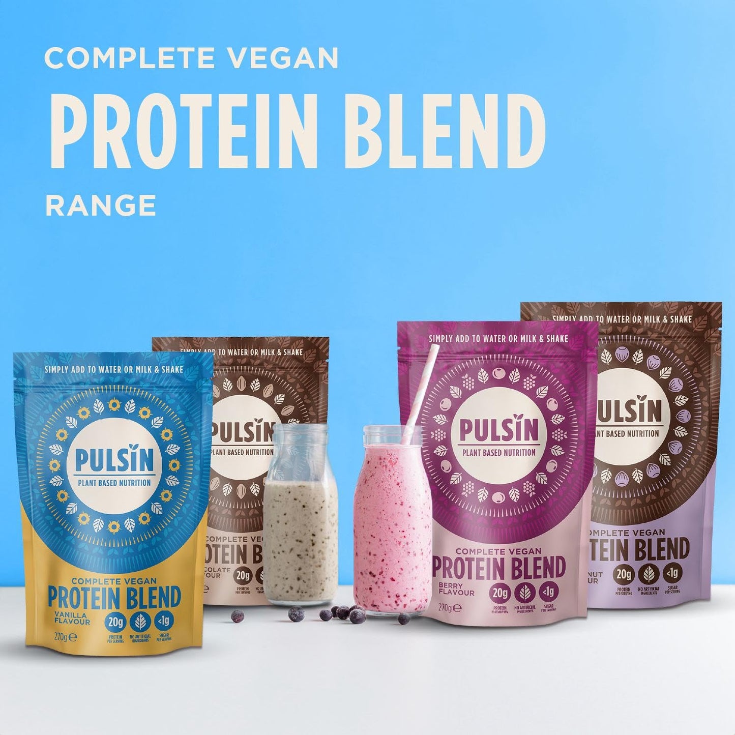 Pulsin plant based nutrition,Complete vegan protein blend,Vanilla flavour 270 g