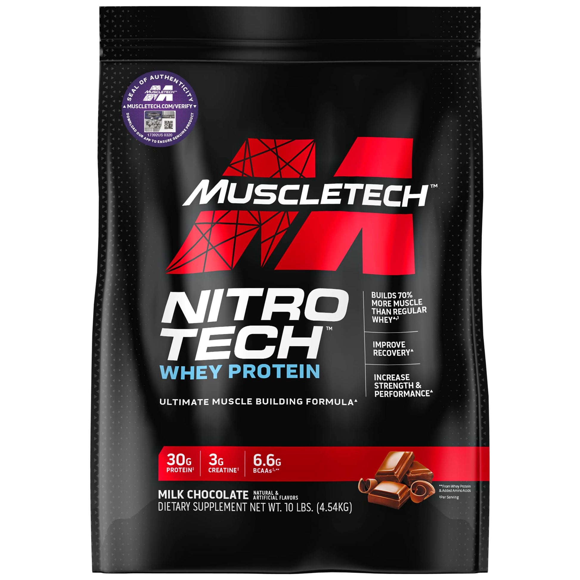 Muscletech Whey Protein Powder (Milk Chocolate, 10 Pound) - Nitro-Tech Muscle Building