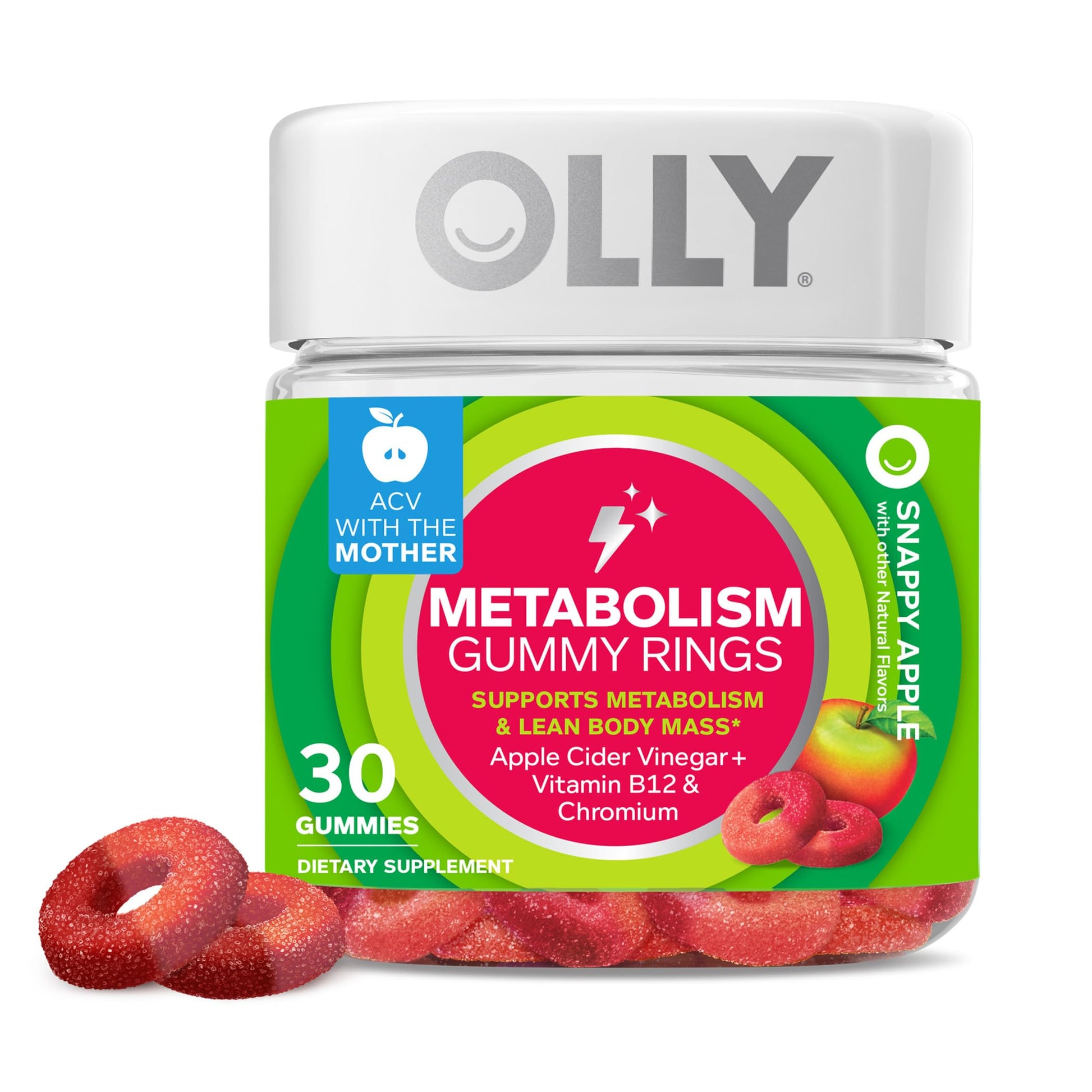 OLLY Metabolism Gummy Rings, Apple Cider Vinegar, Vitamin B12, Chromium, Energy 