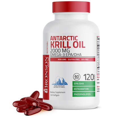 Bronson Antarctic Krill Oil 2000 mg with Omega-3s EPA, DHA, Astaxanthin and Phospholipi