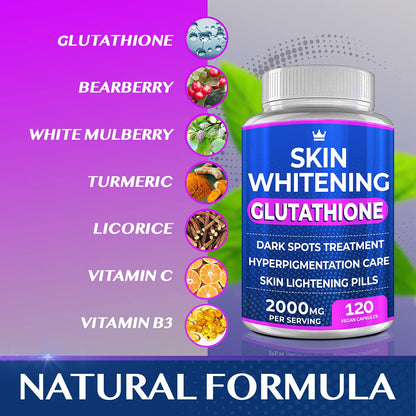 Glutathione Whitening Pills - 120 Capsules 2000mg Glutathione - Effective Skin Lightening