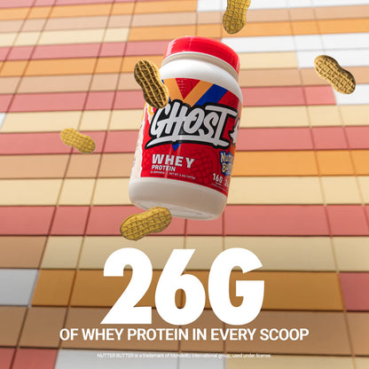 GHOST Whey Protein Powder, Nutter Butter - 2LB Tub, 26G of Protein - Peanut Butter