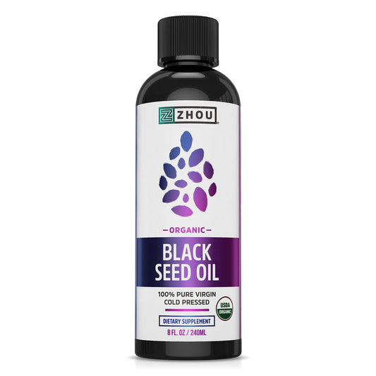 Zhou Organic Black Seed Oil | 100% Virgin Cold Pressed Omega 3 6 9 | Super Antioxidant 