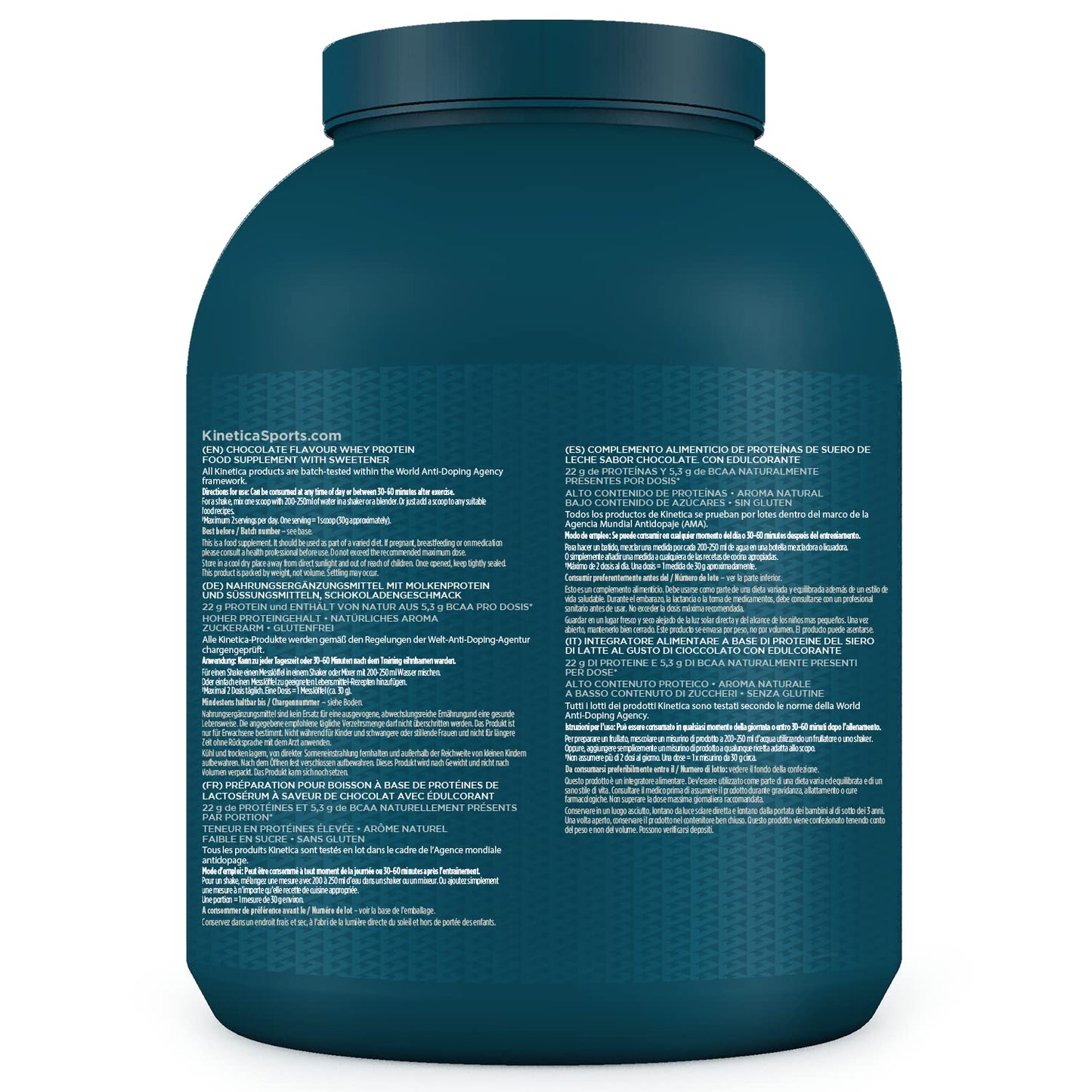 Kinetica Chocolate Whey Protein Powder | 2.27kg | 22g Protein per Serving | 76 Servings