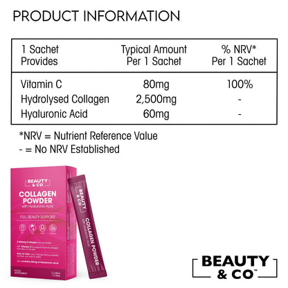 Collagen 2500mg Powder Supplement Boosted with Vitamin C and Hyaluronic Acid (Bovine)