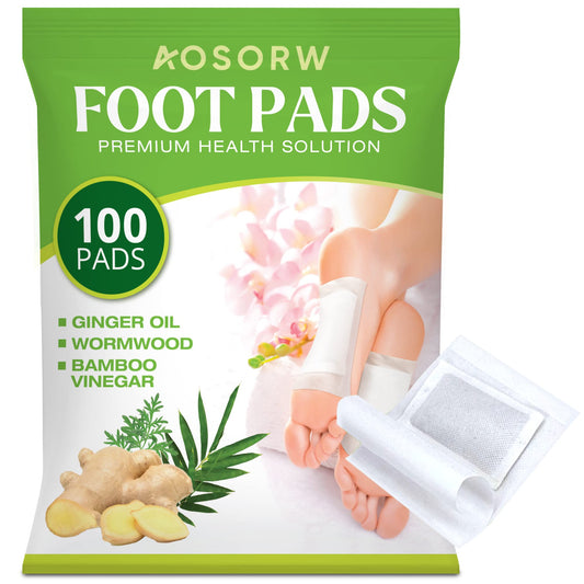 AOSORW 100 Pack Foot Pads, Ginger Oil Bamboo Charcoal Foot Pads, Foot Care Patch