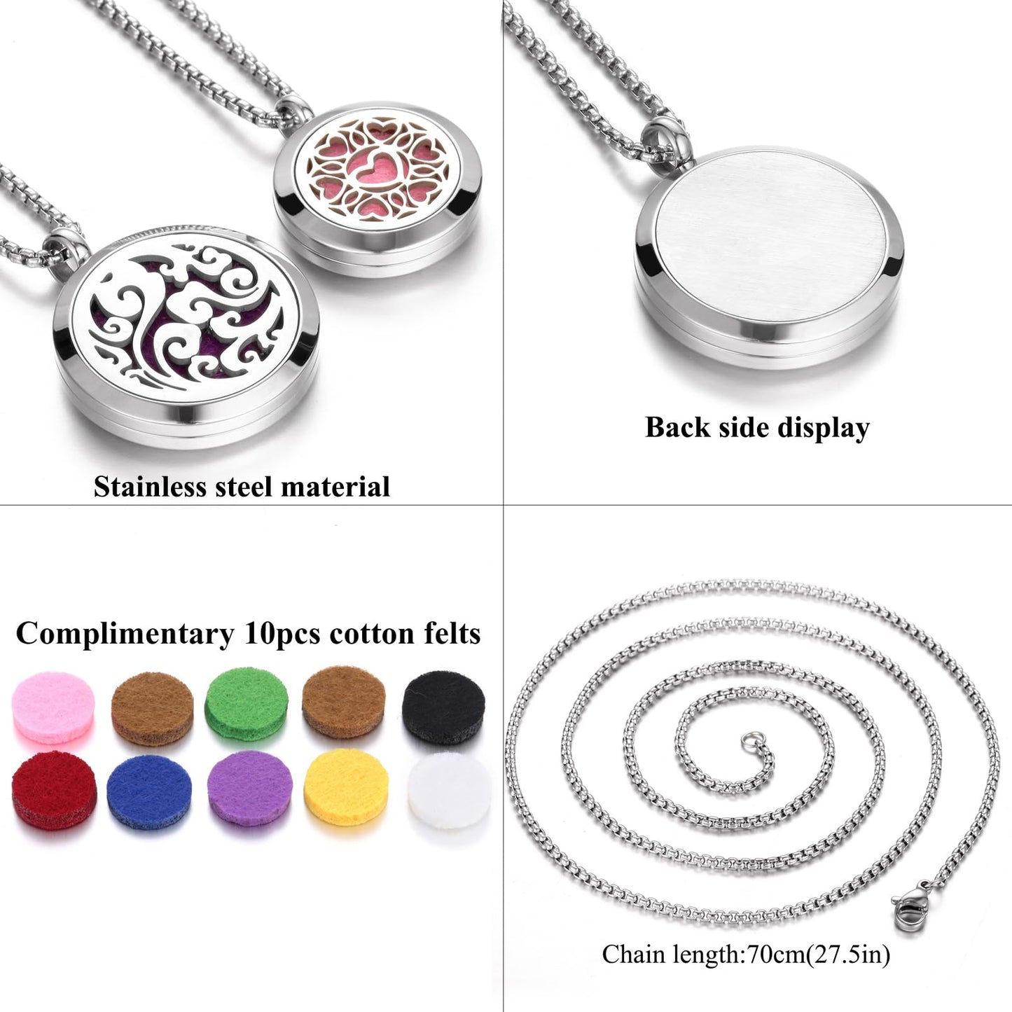 Aromatherapy Essential Oil Diffuser Necklace Tree of Life Cloud Design Stainless Steel Locket