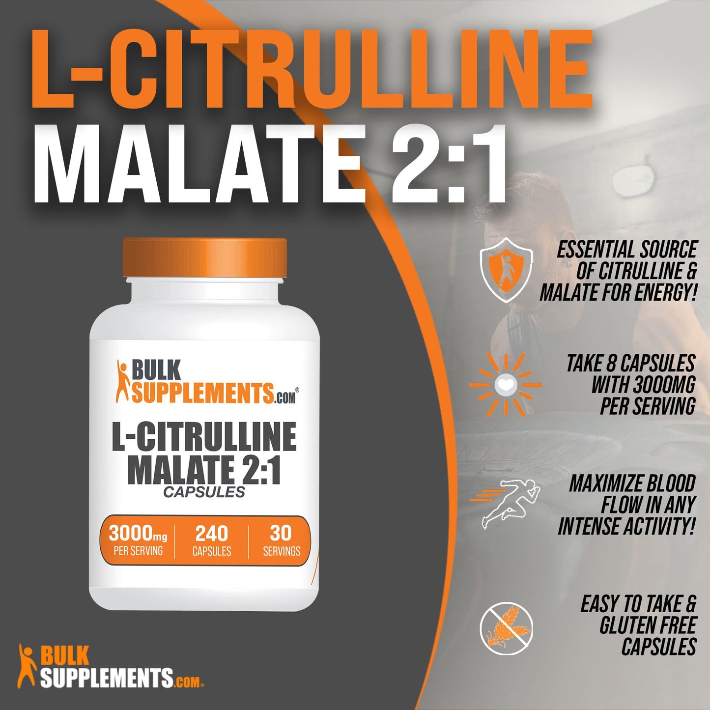 BULKSUPPLEMENTS.COM L-Citrulline Malate Capsules - Citrulline Malate 3000mg