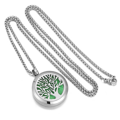 Aromatherapy Essential Oil Diffuser Necklace Tree of Life Cloud Design Stainless Steel Locket