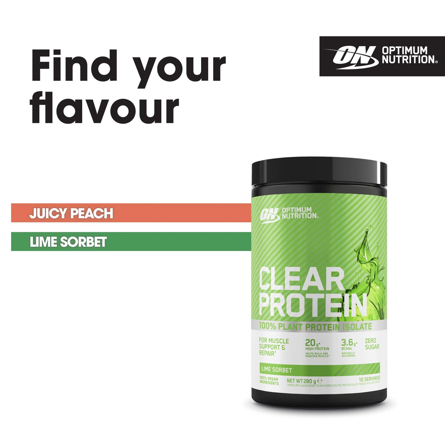 Optimum Nutrition Clear Protein 100% Plant Protein Isolate, Lime Sorbet