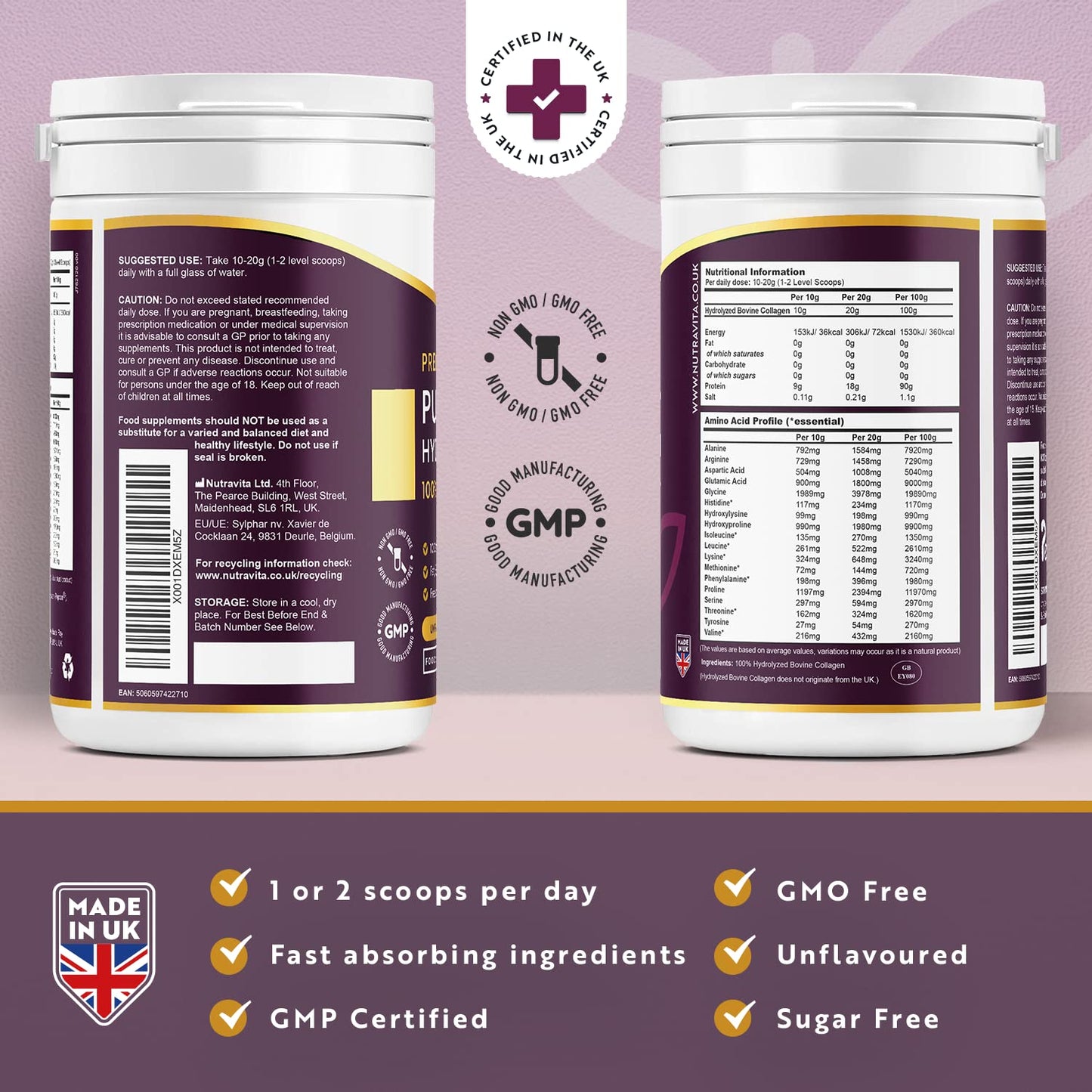 Collagen Powder 500g - Premium Gold Standard Bovine- 50 Servings - Collagen Peptides Supplement