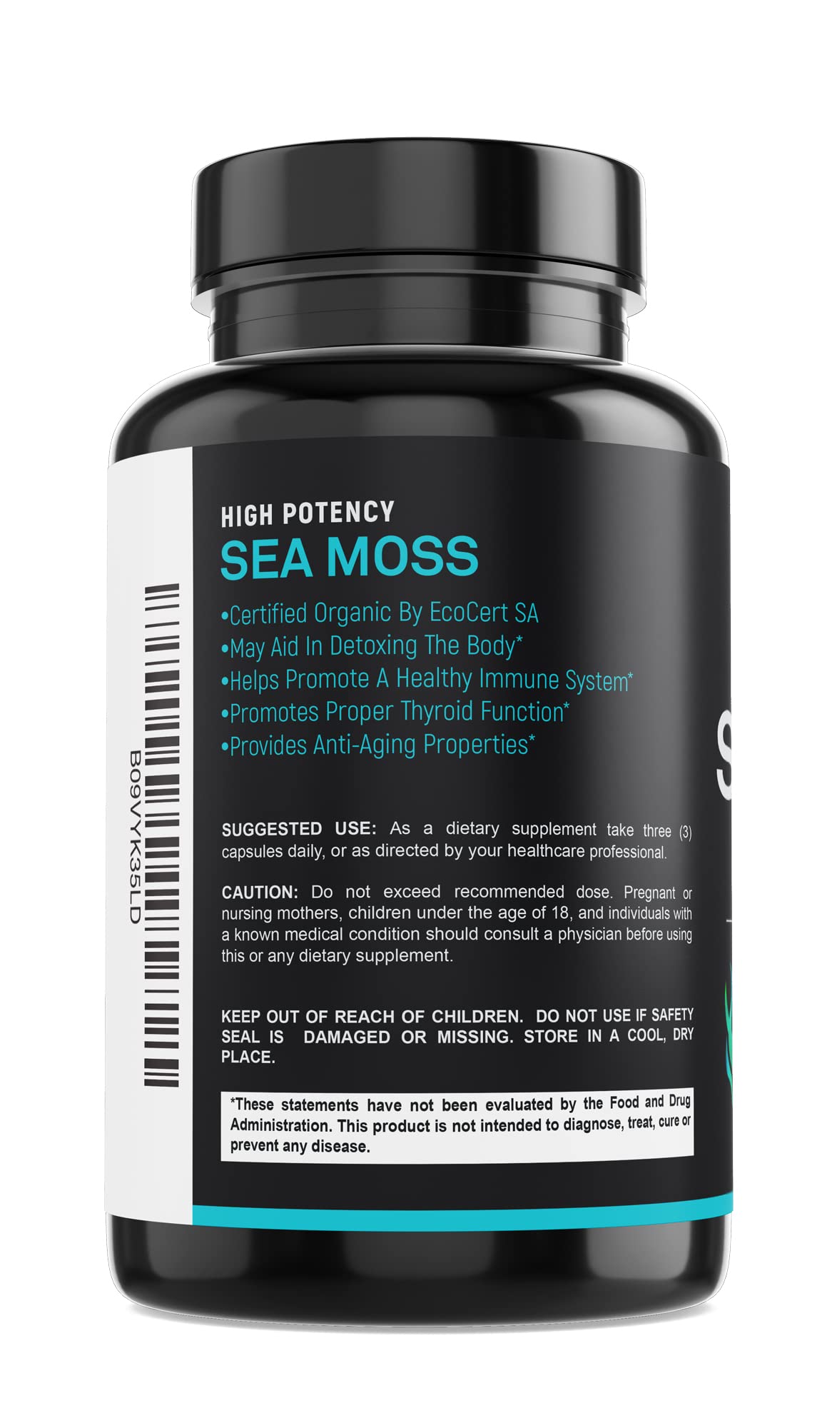 Certified Organic Sea Moss Capsules 2250mg Wildcrafted Irish Sea Moss Burdock Root