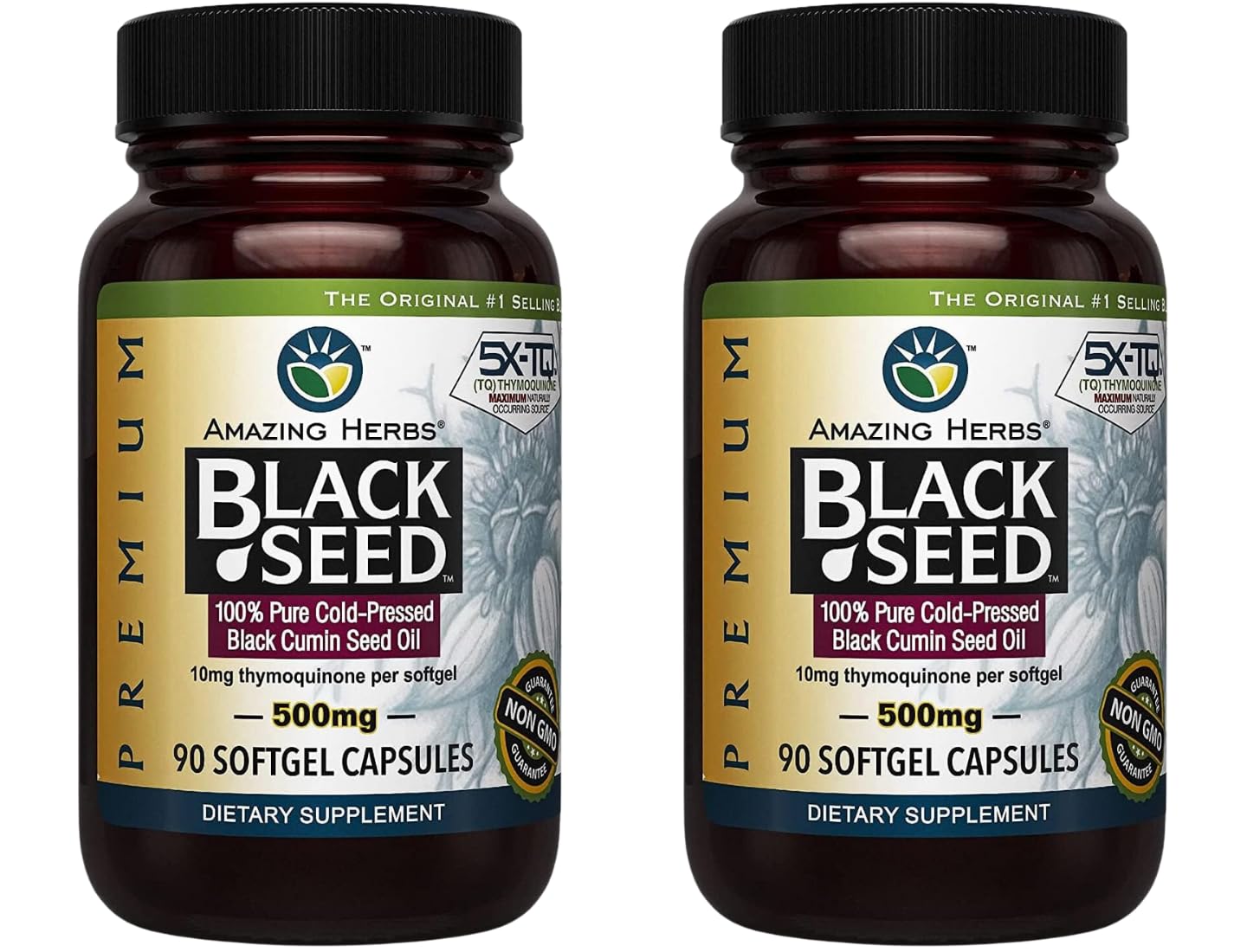 Amazing Herbs Premium Black Seed Oil Capsules - Gluten Free, Non GMO, Cold Pressed 