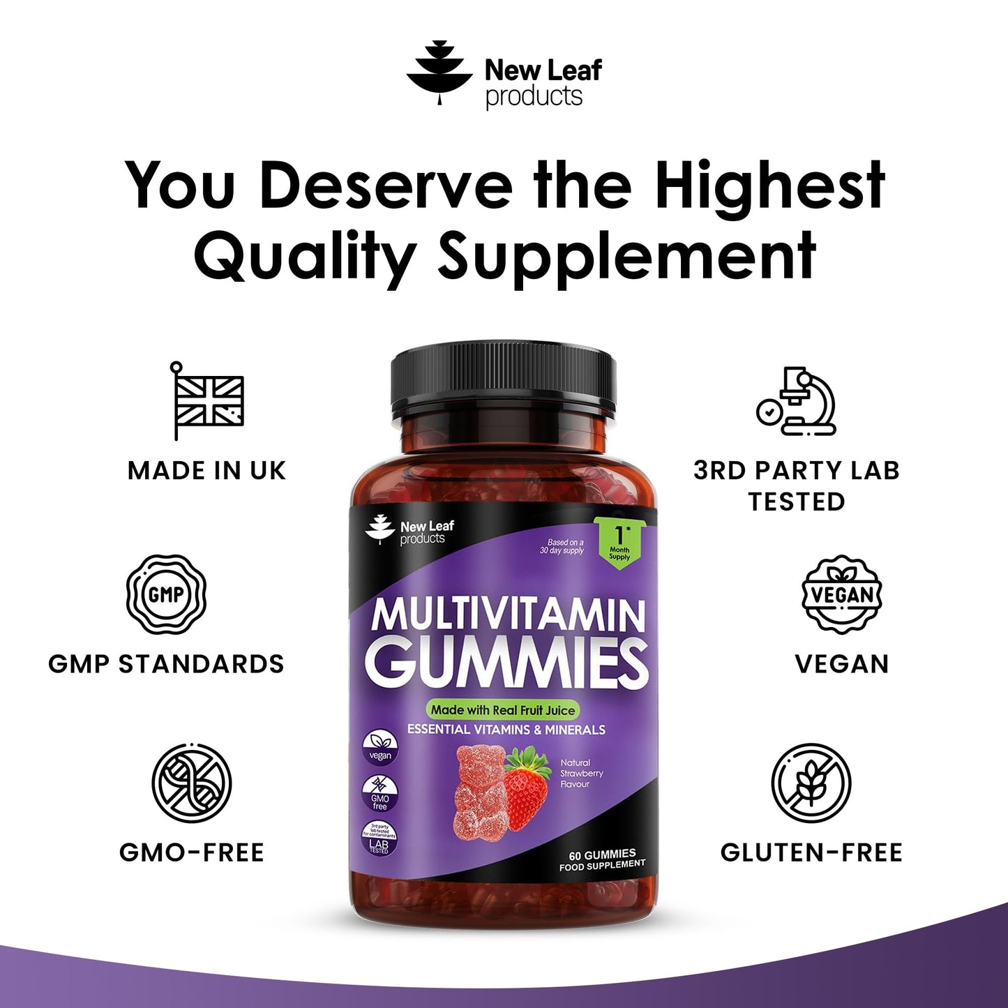 Multivitamin Gummies High Strength for Men Women - Vegetarian +14 Essential Vitamins