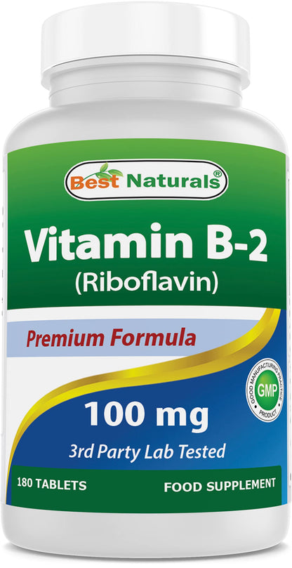 Best Naturals Vitamin B2 (Riboflavin) 100 mg 180 Tablets - Premium Formula - 3rd Party 