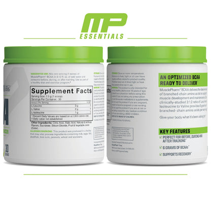 MusclePharm Essentials BCAA Powder, Pre & Post Workout Recovery Drink, Supports