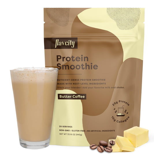 FlavCity Protein Powder Smoothie, Butter Coffee - 100% Grass-Fed Whey Protein Powder 