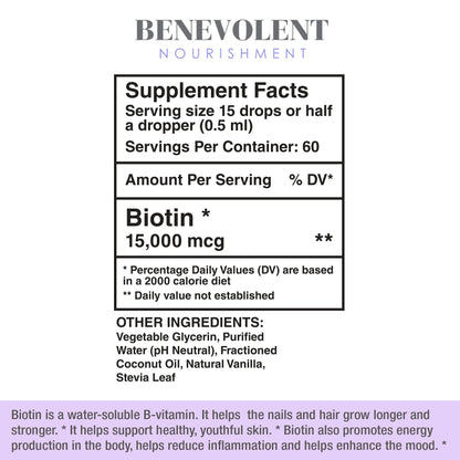 Benevolent Liquid Biotin 15000 mcg - Infused with Coconut Oil for 5X Absorption