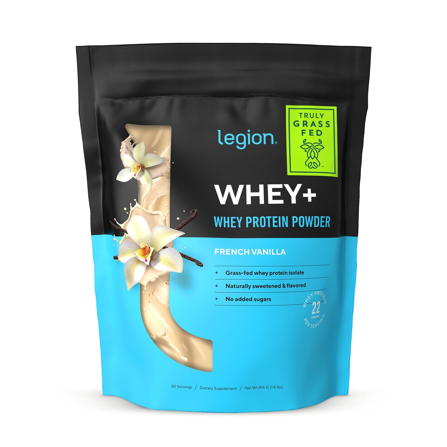 LEGION Whey+ Vanilla Whey Isolate Protein Powder from Grass Fed Cows - Low Carb