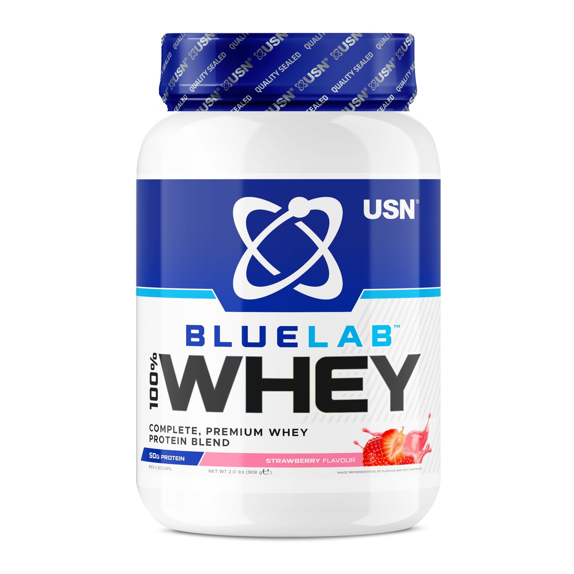 USN Blue Lab Whey Protein Powder: Strawberry - Whey Protein 908g - Post-Workout - Whey Isolate 