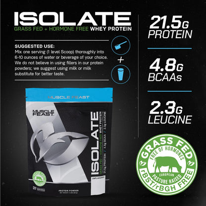 Muscle Feast Grass-Fed Whey Protein Isolate, All Natural Hormone Free Pasture Raised