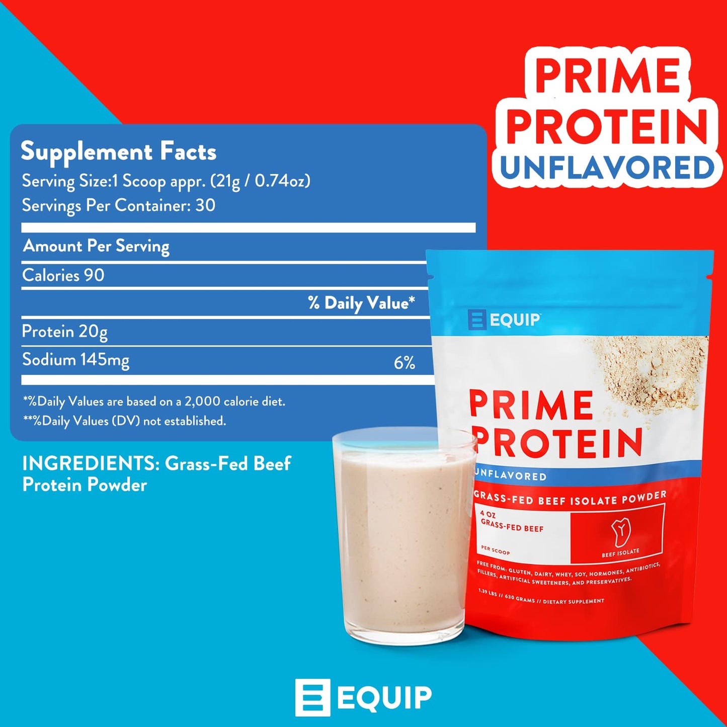 Equip Foods Prime Protein - Grass Fed Beef Protein Powder Isolate - Paleo and Keto Friendl