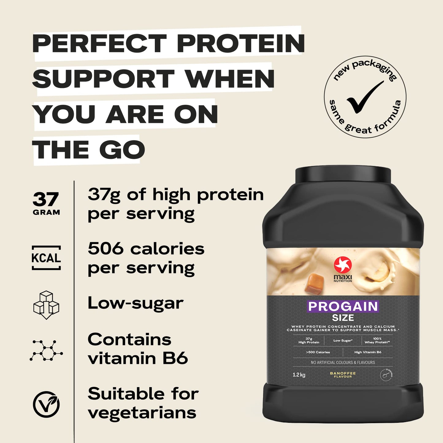 MaxiNutrition - Progain, Banoffee - Whey Protein Powder for Size & Muscle Mass – Low Sugar