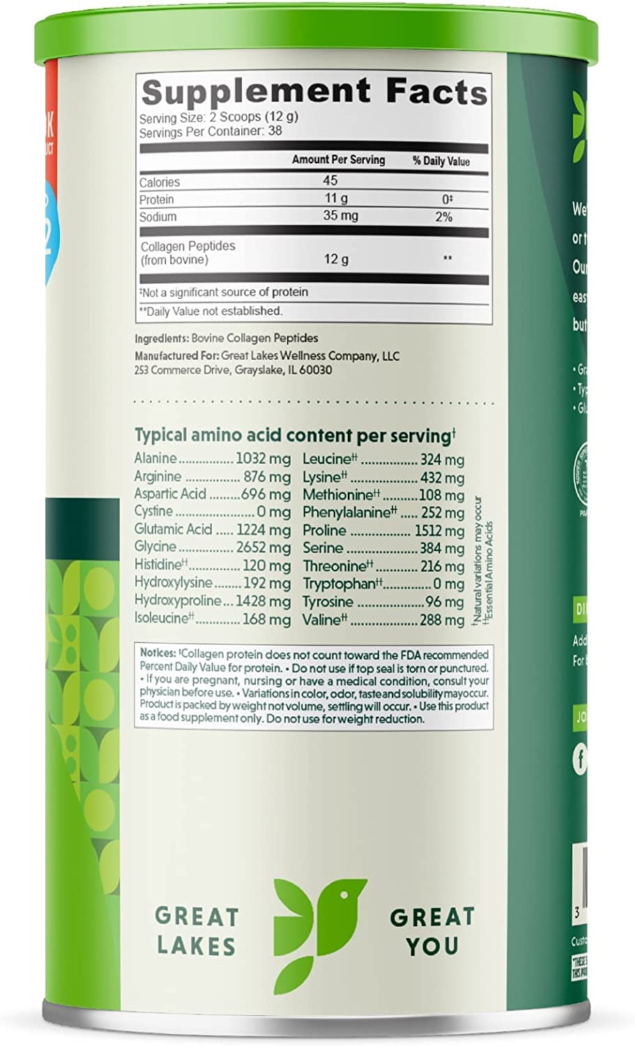 Great Lakes Gelatin Collagen Hydrolysate 454g (UK/EU Compliant can) (3)