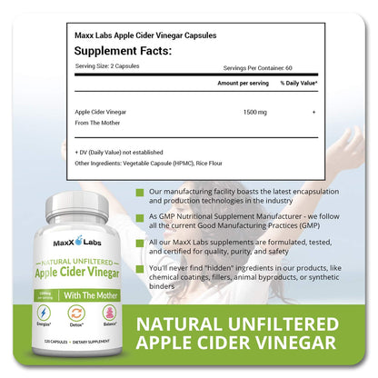 Apple Cider Vinegar Capsules with The Mother - Healthy Keto Diet Supplements