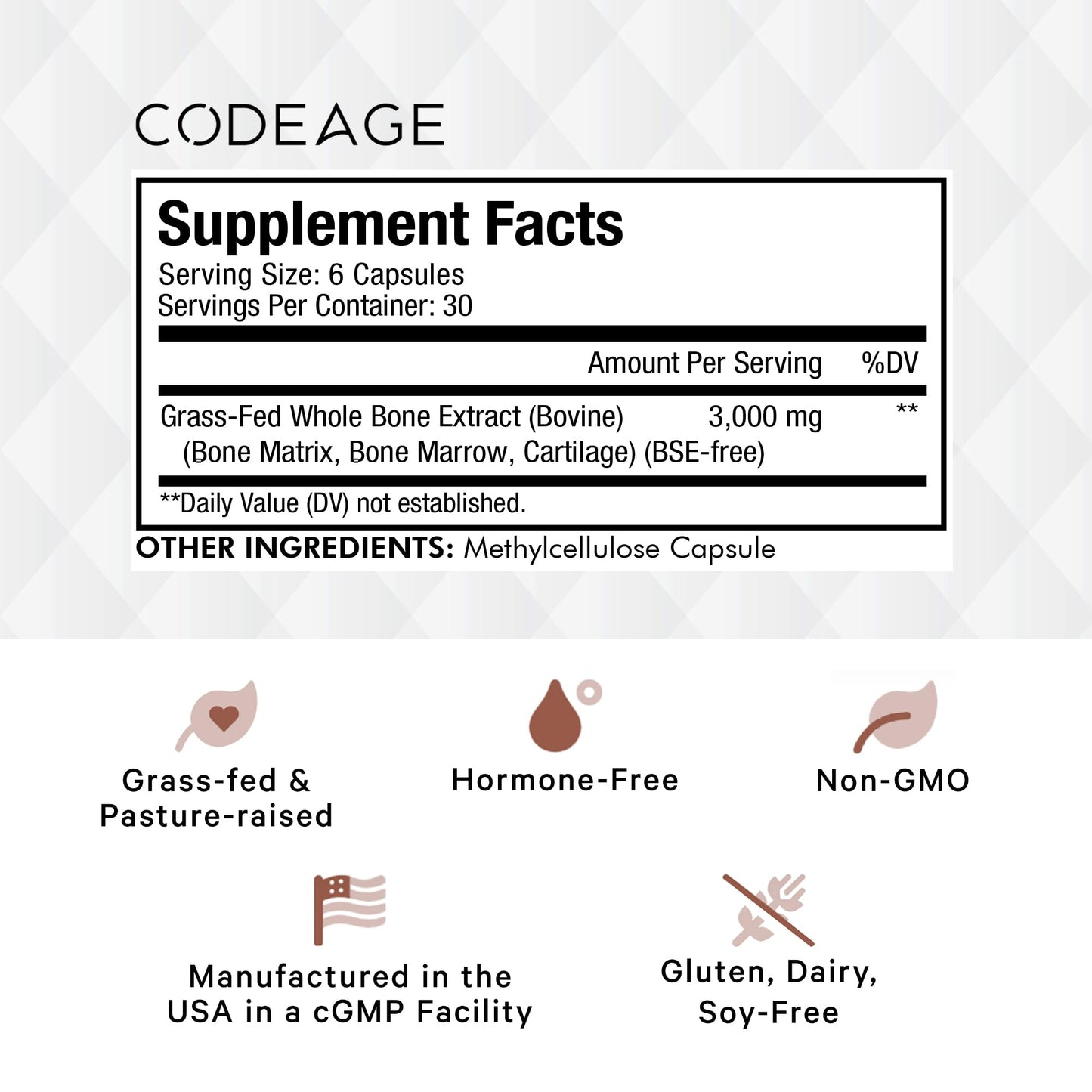 Codeage Grass Fed Bone Marrow, Full Spectrum Whole Bone Extract