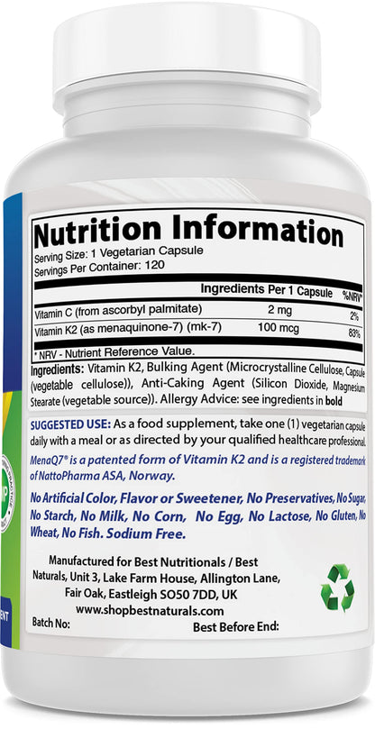 Best Naturals MK-7 Vitamin K2 100 mcg 120 Vcaps