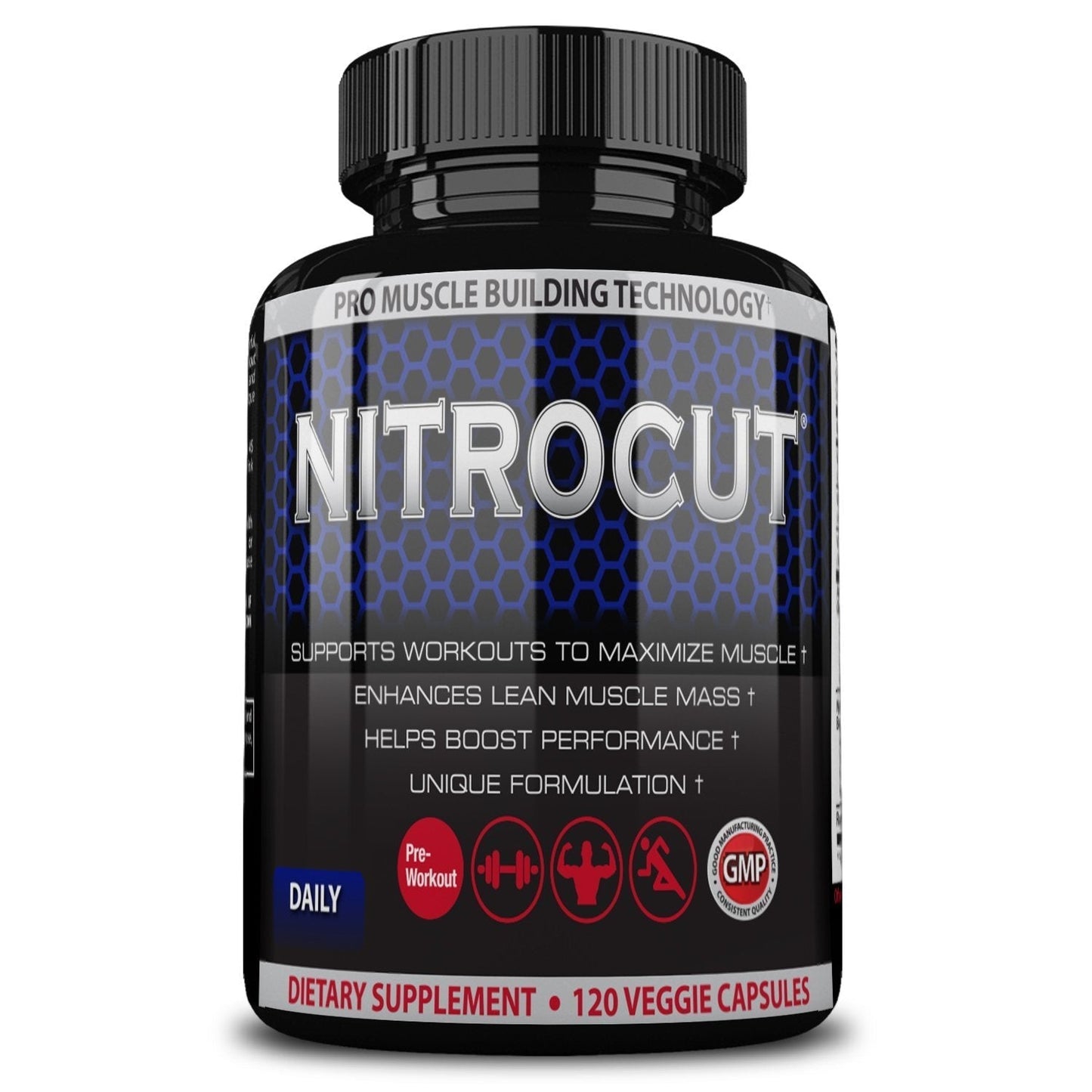 NITROCUT Pre Workout Supplement -120 Capsules - Nitric Oxide Supplements - l arginine - l citrulline - Premium Ingredients - Increase Blood Flow - Boost Muscle Growth