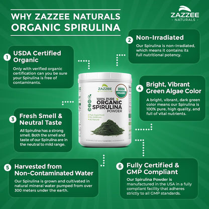 Zazzee USDA Certified Organic Spirulina Powder, 2.2 Pounds (1 KG), 303 Servings