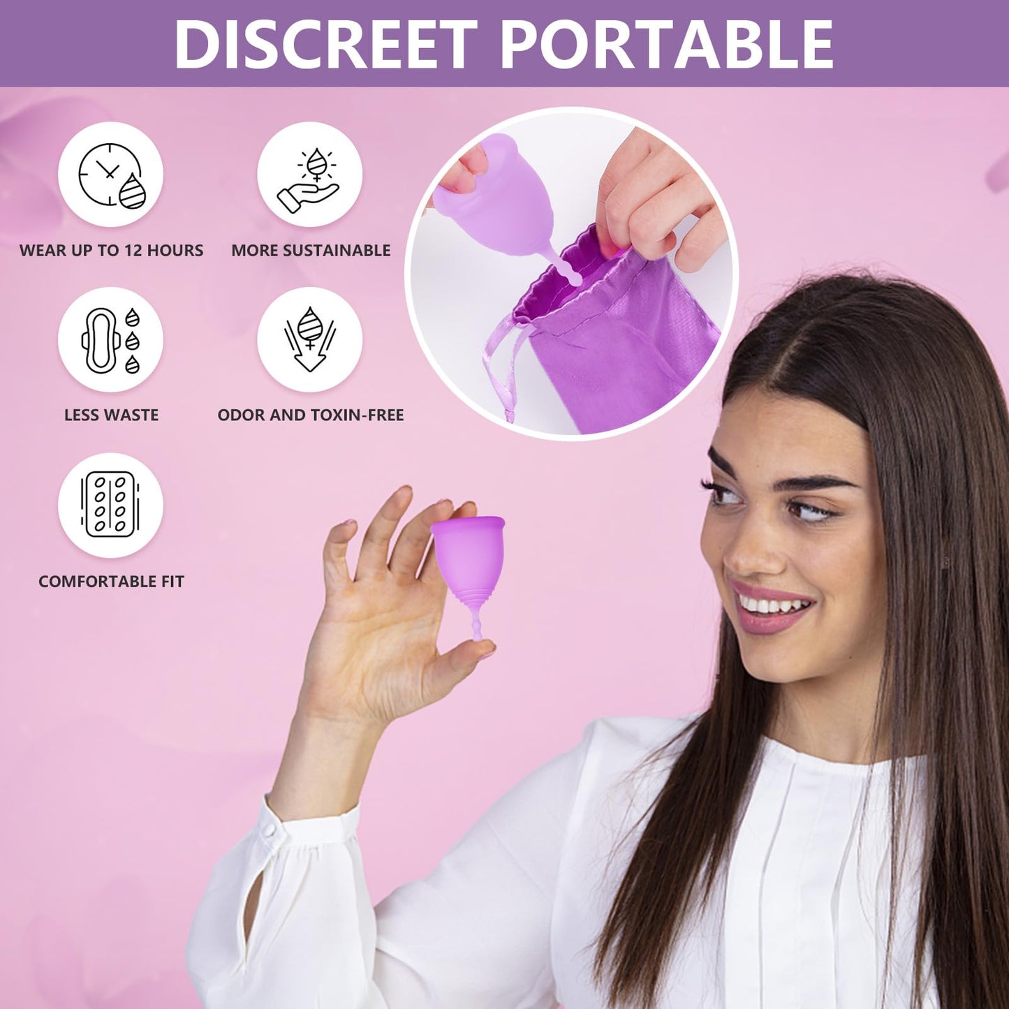 AURUZA Menstrual Cups, Set of 2 Reusable Period Cups Kit for Girls & Women, Silicone Soft Cups