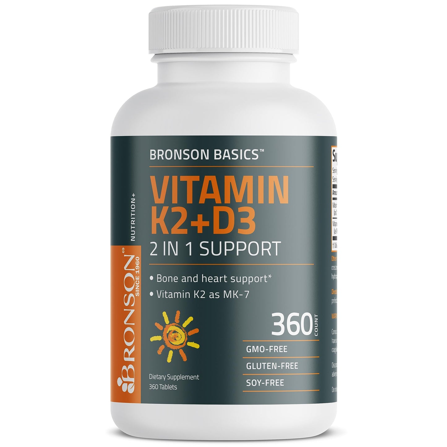 Bronson Basics Vitamin K2 D3 (MK7) Supplement Non-GMO Formula 5000IU (125 mcg)