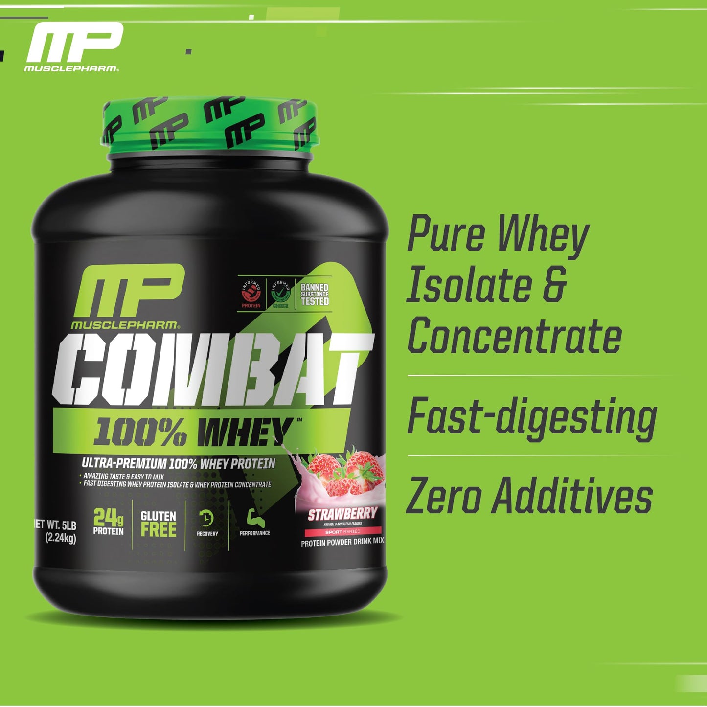 MusclePharm Combat 100% Whey Protein Powder, Strawberry Cream Flavor