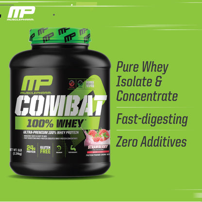 MusclePharm Combat 100% Whey Protein Powder, Strawberry Cream Flavor