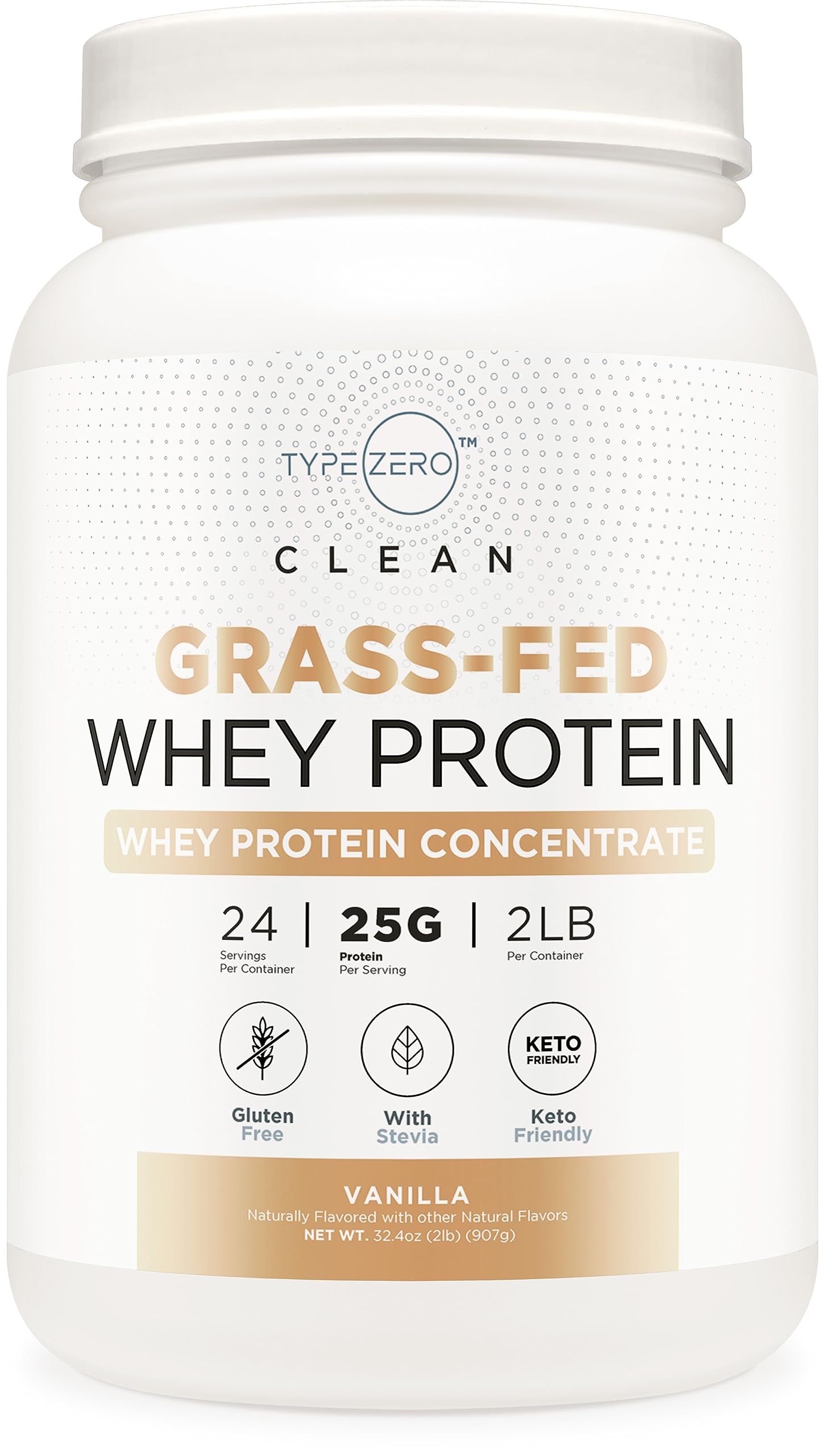 Type Zero Grass Fed Whey Protein Concentrate Powder (Vanilla, 2LBS) - Gluten Free 